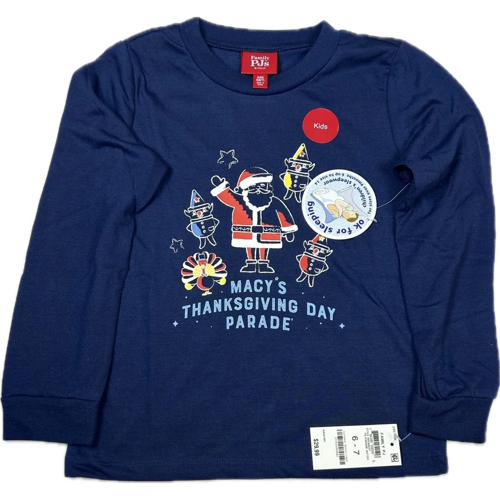 Kids Pre-Packaged Thanksgiving Day Parade Pajama Set Navy Blue 6-7 NWT